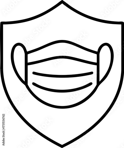 Hse awareness concept symbol with protective mask on shield for safety and health