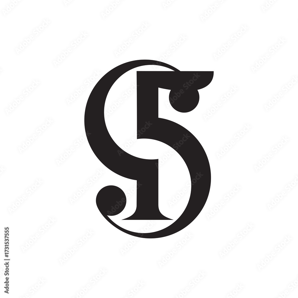 Obraz premium Monogram of the letter S and number 5. Abstract, outline and elegant.