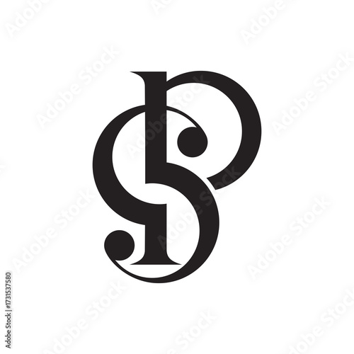 Monogram of the letter S and P. Abstract, outline and elegant.