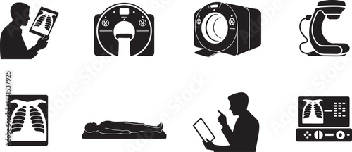 Radiology Medical Imaging Equipment Diagnosis X-Ray Examination Silhouette Vector