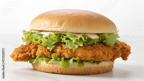 A tasty hamburger or cheeseburger sandwich with beef, cheese, lettuce, and tomato on a sesame bun for a fast food lunch or dinner
