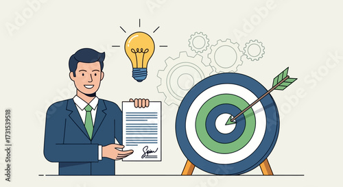 Business deal and target achievement illustration showcasing innovation and success represented