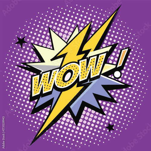Pop art WOW explosion with halftone background vector illustration for comic book design retro style graphic element