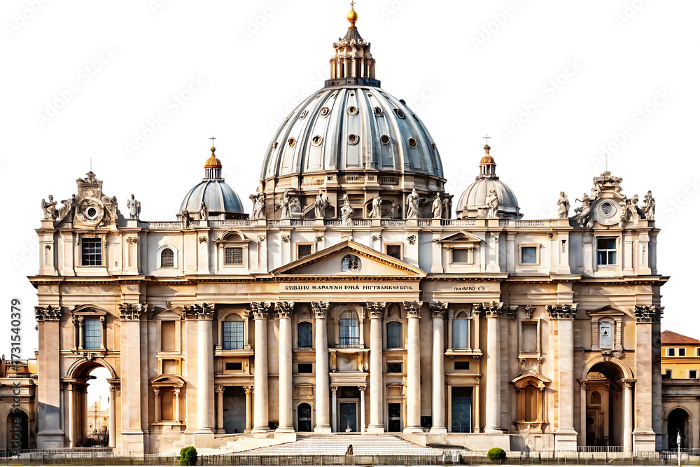 Fototapeta premium St Peters Basilica Facade with Dome Keywords: St Peters Basilica, Vatican City, Rome,... cutout png isolated on a transparent background
