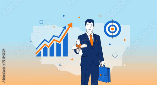 A successful professional achieving goals with education and business growth illustration