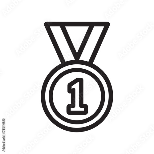 First Place Medal Icon Featuring the Number One, Black and White Design