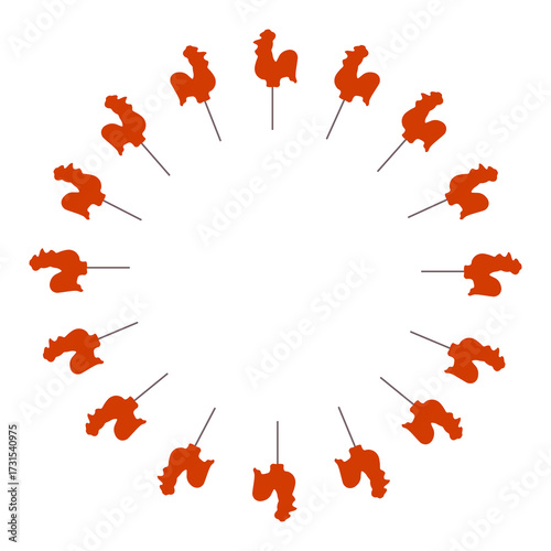 Bright round frame. Red lollipop, sweet. Flat vector design. One illustration isolated on a white background.