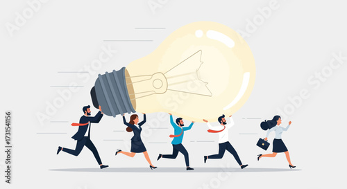 Team collaboration carrying the big idea to success in business, innovation and inspiration