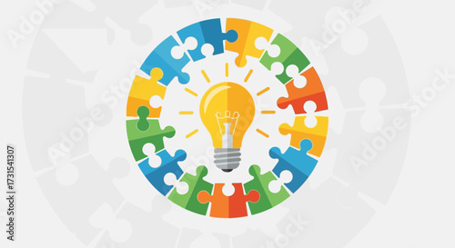 Conceptual illustration showcasing problem solving with puzzle pieces and lightbulb