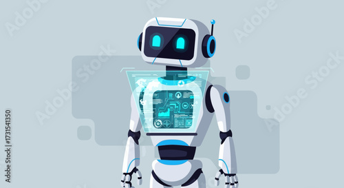 Futuristic AI Companion: A Modern Robot with Advanced Technology and Data Display