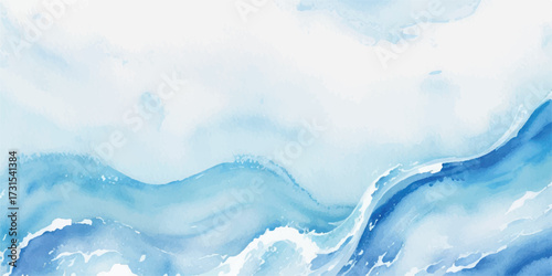 Abstract watercolor painting of a ocean waves and blue water surface