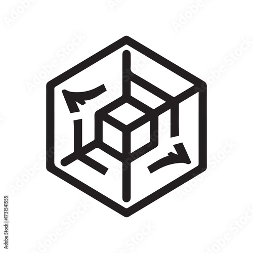 Hexagonal Box Expanding Icon with Arrows Black Outline Design