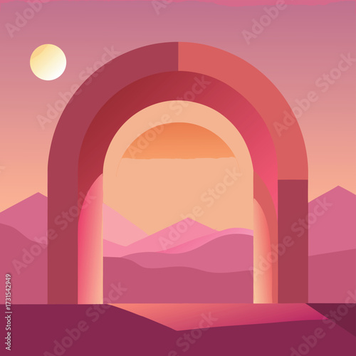 desert arch glowing pink in sunset haze  (1).eps
