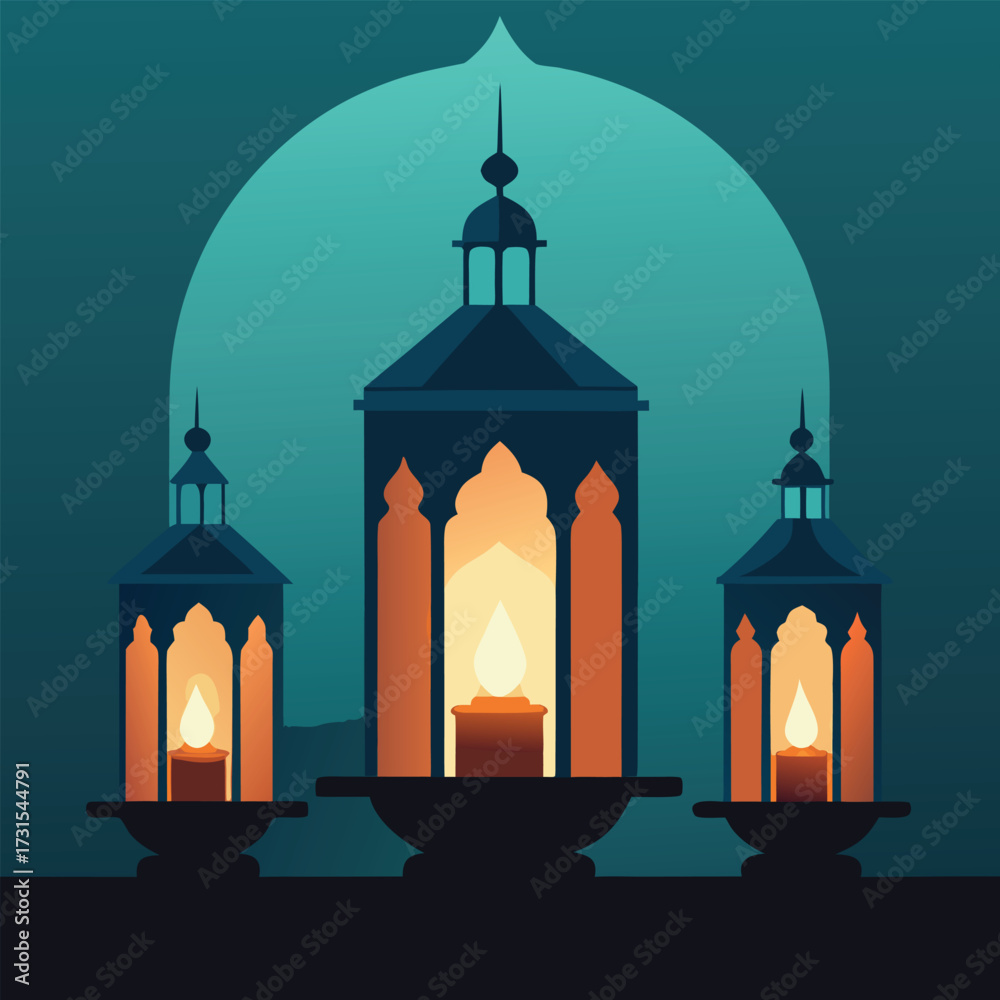Fototapeta premium four piece lantern display with glowing candles in (2).eps