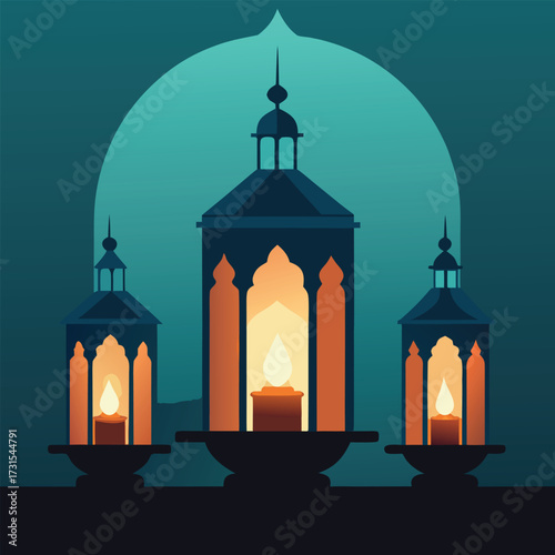 four piece lantern display with glowing candles in (2).eps