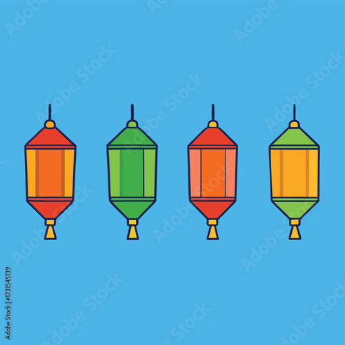 four piece set of festive lanterns in gradient col.eps