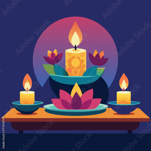 four vibrant diwali table decorations with candles (2).eps