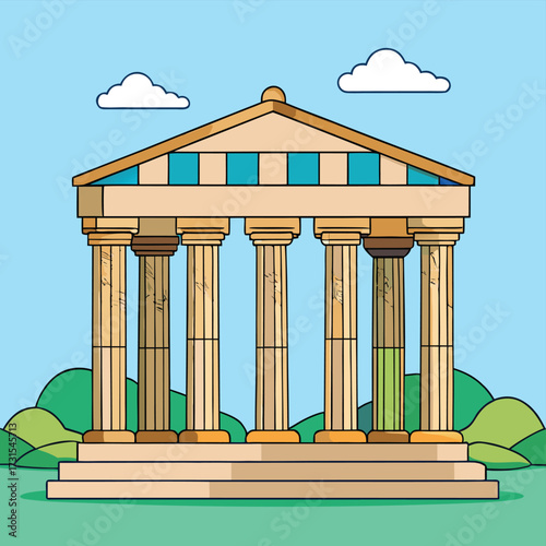 greek temple ruins with massive arch columns .eps