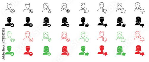 User feedback icon isolated, User review symbol, Avatar rating signs, Account like dislike icons, or Social media engagement symbols vector illustration