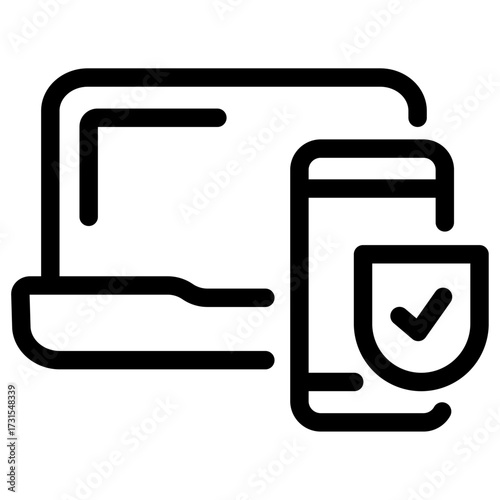 Multi device security vector icon — laptop and smartphone secure connection
