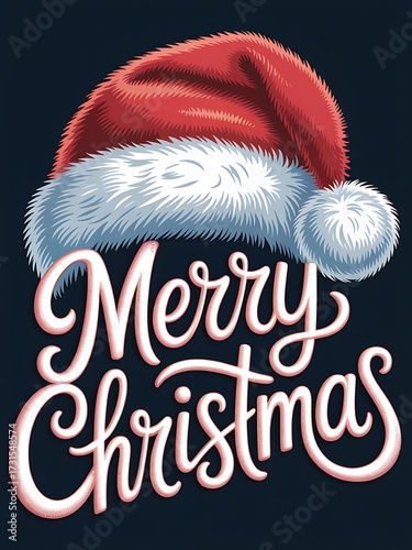 Festive santa hat merry christmas greeting typography art