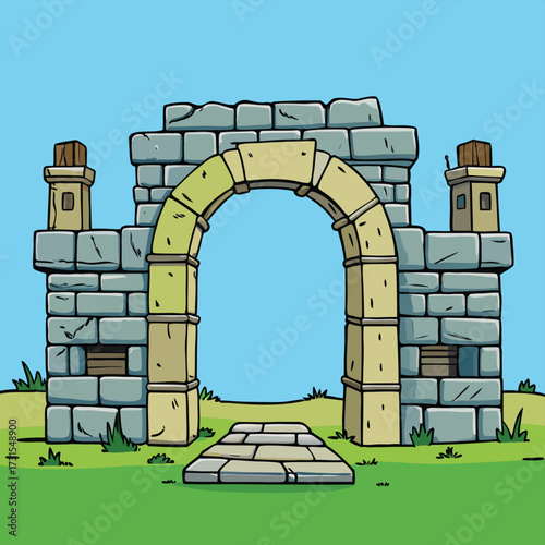 stone arch remnants of medieval fortress .eps