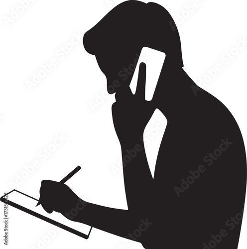 a person talking on a phone and writing Silhouette