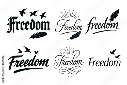 Calligraphy Freedom Variations. Freedom. Create a calligraphy lettering illustration of the phrase: Freedom.