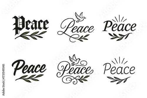 Peace Calligraphy Styles. Peace. Create a calligraphy lettering illustration of the phrase: Peace. Render 6