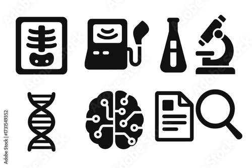 Digital Diagnostics Icons. Digital diagnostics. Filled icon set of Digital diagnostics: x-ray scan, ultrasound