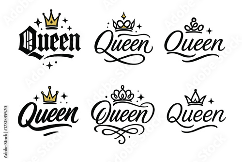 Royal Calligraphy Grid. Queen. Create a calligraphy lettering illustration of the phrase: Queen. Render 6