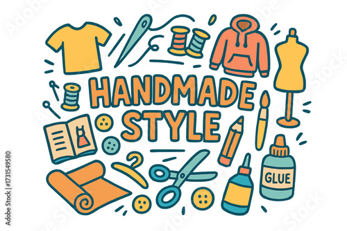 Handmade Style Collage. Handmade Style. Hand-drawn doodle illustration of Handmade Style. T-shirt, hoodie,