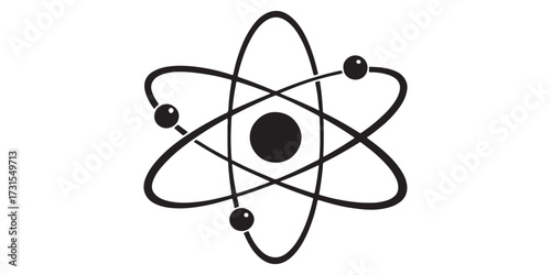 Modern atom symbol representing scientific discovery and technological innovation with orbiting electrons
