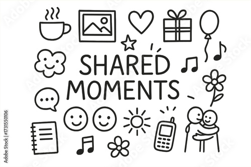 Shared Moments Illustration. Shared Moments. Hand-drawn doodle illustration of Shared Moments. Coffee cup,