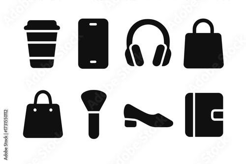 Trendy Lifestyle Icons. Trendy lifestyle. Filled icon set of Trendy lifestyle: coffee cup, smartphone,