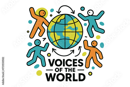 Global Unity Illustration. Global Democracy. Globe glowing with connected abstract people icons around it,