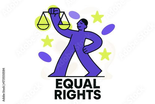 Equality Scales Illustration. Freedom and Equality. Abstract figure standing tall with glowing balance scales