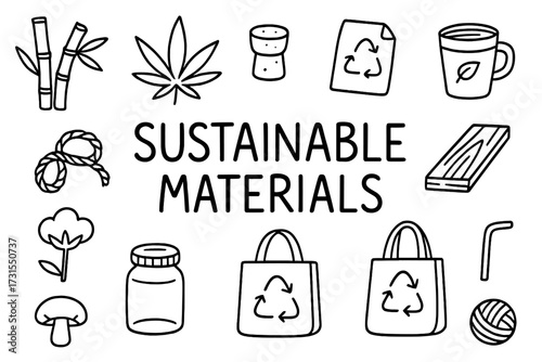 Sustainable Materials Doodle. Sustainable Materials. Hand-drawn doodle illustration of Sustainable Materials.