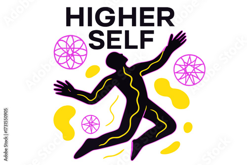 Transcendent Silhouette Art. Transcendence. Abstract silhouette rising upward with glowing energy lines,