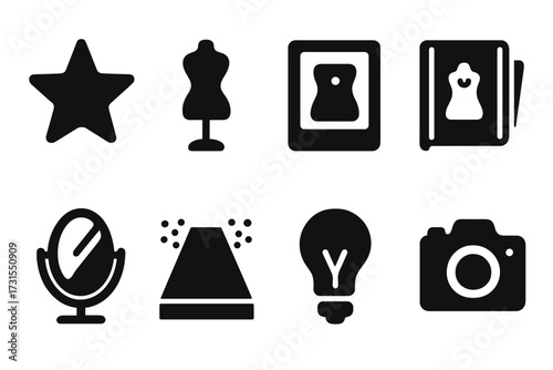 Fashion Icon Set. Fashion inspiration. Filled icon set of Fashion inspiration: star, mannequin, photo frame,
