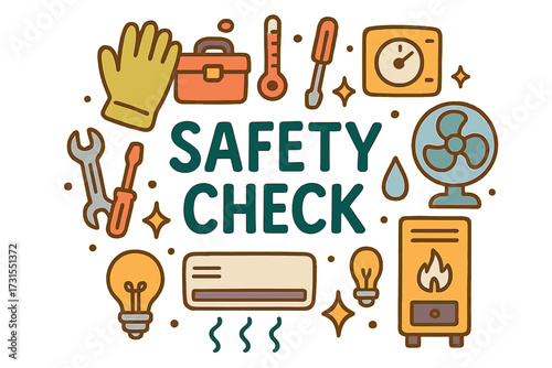 Playful Safety Essentials. Safety Check. Hand-drawn doodle illustration of Safety Check. Checklist, gloves,