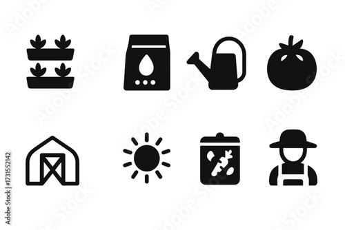 Vertical Gardening Icons. Vertical gardening. Filled icon set of Vertical gardening: vertical planter, seed