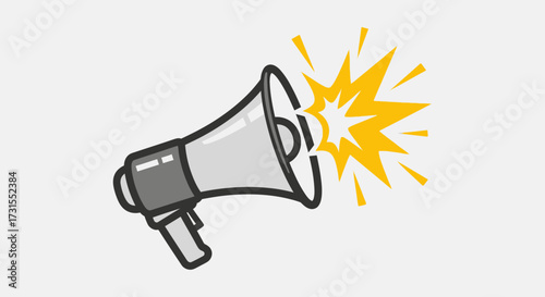 Cartoon megaphone with sound effect, promotion and marketing vector illustration concept, social
