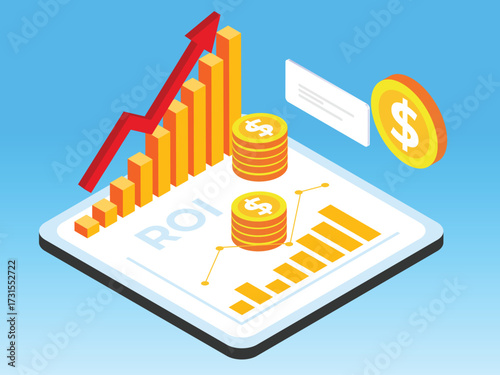 Return on Investment (ROI) and Financial Growth 3d isometric vector illustration