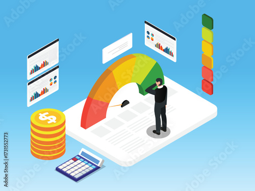 Business Risk and Financial Assessment Meter 3d isometric vector illustration