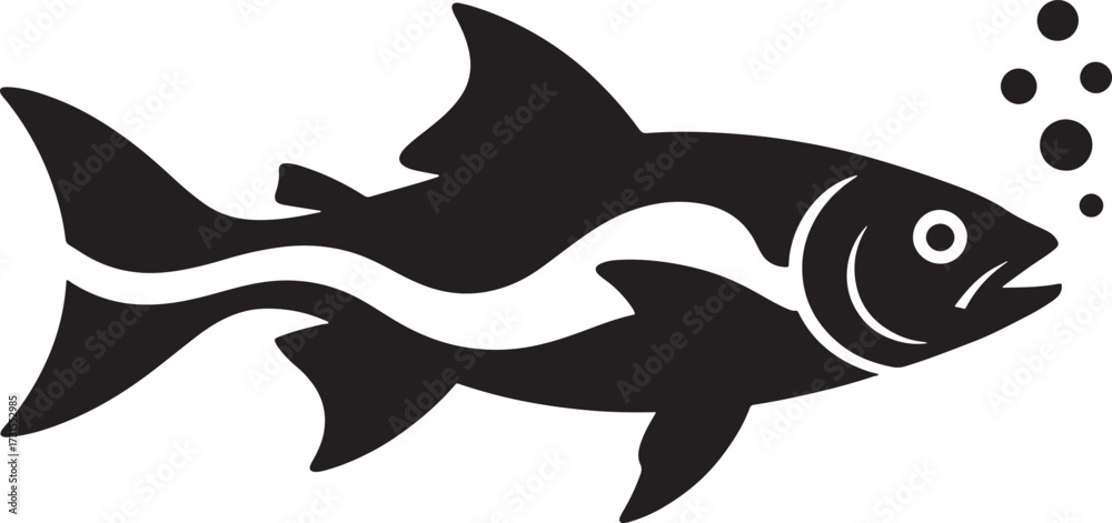 Fototapeta premium fish swimming together with bubbles Stylized silhouette
