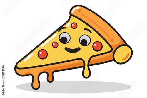 Cartoon Pizza Slice with Melting Cheese Floating Vector Icon  