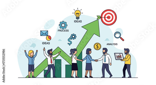 Business team collaboration and partnership reaching goals with innovative ideas and financial