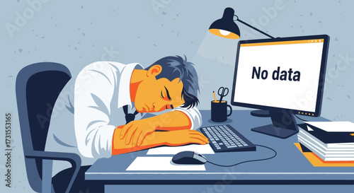Frustrated worker overwhelmed by data limitations, suffering from burnout and fatigue