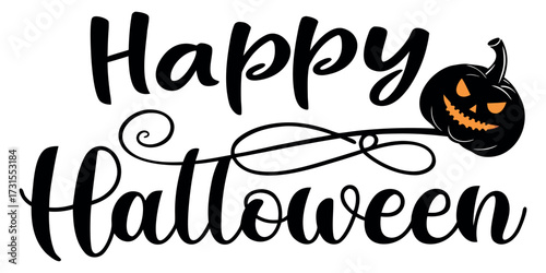 Happy Halloween greeting with grinning pumpkin, perfect for spooky seasonal celebrations and festive designs